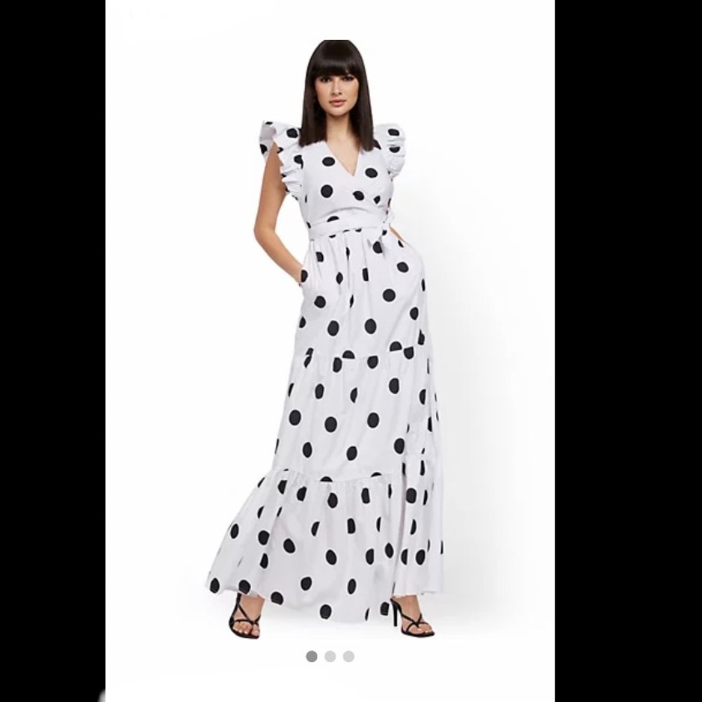 RUFFLE-SLEEVE POPLIN MAXI DRESS NWT